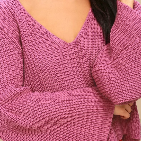 Free People Damsel Pink Bell Sleeve Knit Sweater - Picture 2 of 7